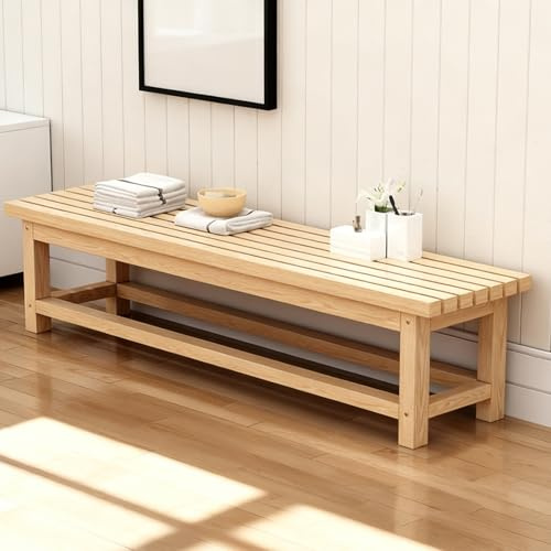 UKETO Bank Sitzbank Esszimmer Holz Essbank Küche Badezimmer Schwarz Esstisch ohne Lehne Kleine für Flur Bad Garderobe Breit Garderobenbank, Praktische 2-stufige Design(Varnish,Single_31.5IN)