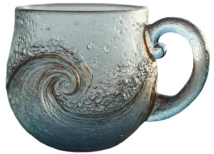 Sanivovonu Sea Glass Wave Becher, 300 ml handgefertigtes Thema Kaffeetasse mit Griff Kaffee, einzigartige Glaswaren für Strandhaus Weinbüro Tee, Cocktails, Strandliebhaber und Geschenk geben Geben