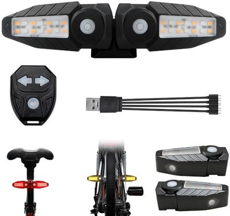 Teguangmei Luz Trasera Bicicleta con Proyección Recargable USB-C Luces Intermitentes Bicicleta Electrica con Control Remoto 150 Lúmenes IPX4 Luz Direccionales para Bicicleta, 5 Modos