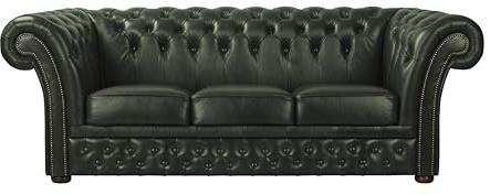 ROYALSOFA Sofa Chesterfield Hampton 3-Sitzer, Ledersofa mit Knopfheftung, Holzrahmen & Gepolsterten Armlehnen, Pflegeleichte Couch, Loungesofa für Wohnzimmer, Büro, Praxis, Kanzlei & Hotel, Grün