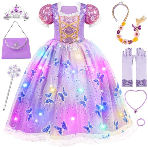 Meland Robe de princesse violette pour fille de 3 à 10 ans (110)