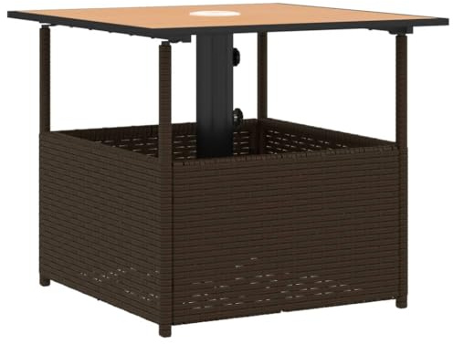 Tomostar Table Basse de Jardin avec Trou de Parasol, Table d'appoint Salon Extèrieur Marron 55 x 55 x 46,5 cm résine tressée