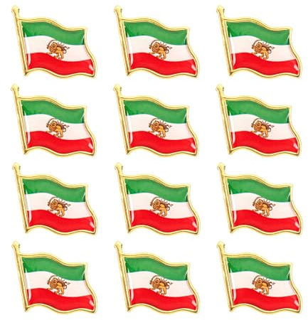 Bafiwu Lot de 12 broches lion, drapeau iranien, persan, pour homme et femme, convient pour vêtements, sacs et chapeaux