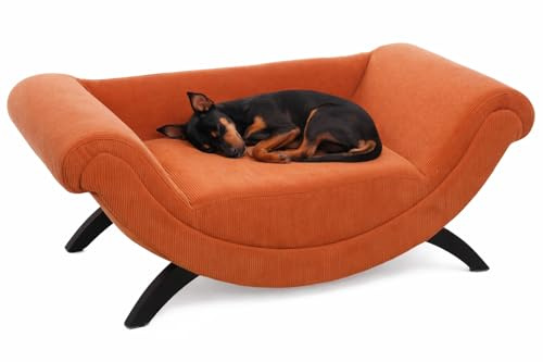 hundebett - katzenbett - Sofa - Dingo - rechteckig - orange - 80 x 43 x 28 cm - Textil und Holz - für kleine Hunde und Katzen - Holzfüße