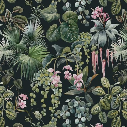 Timeet Peel and Stick Wallpaper Tropical Botanical 41CMX20M Dark Green Leaf Self Adhesive Wallpaper Vinyl Wrap Waterproof Sticky Back Wallpaper for Bedroom Living Room Wall Cabinet Shelf