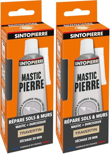 SINTO Répare sols et murs travertin 100g, reconstitue rebouche et colle tous types de pierres, marbre carrelage faïence et plâtre, séchage rapide, rénove sols et murs, intérieur et extérieur