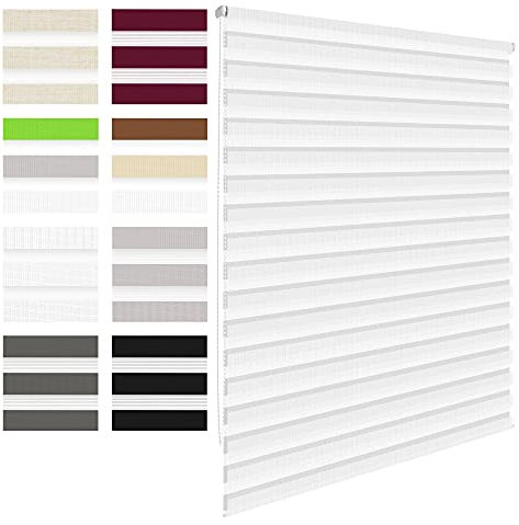 ECD Germany Tenda a Rullo Doppia Oscurante - 45 x 150 cm - Bianco - Klemmfix - Duo Rollo - Senza Foratura - Protezione Sole Privacy Persiana Avvolgibile a Righe Orizzontali con Materiale di Montaggio