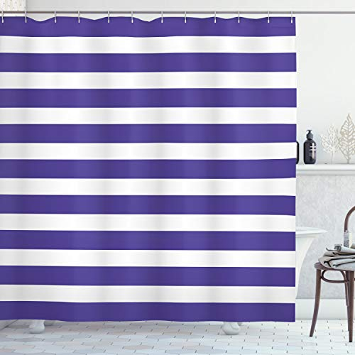 ABAKUHAUS Gestreift Duschvorhang, Navy Nautical Meeres, Stoffliches Gewebe Badezimmerdekorationsset mit Haken, 175 x 200 cm, Lila