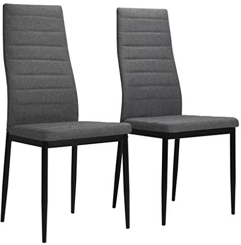 vidaXL Esszimmerstühle 2 STK., Esszimmerstuhl Hochlehner, Essstuhl Küchenstuhl Metallrahmen, Polsterstuhl Stuhl für Esszimmer Küche, Hellgrau Stoff