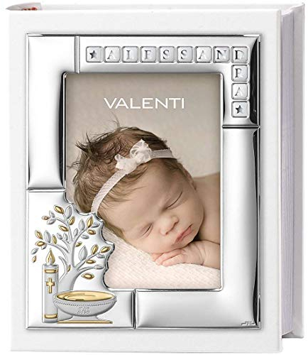 Valenti Argenti Album bautismal Personalizado en ecopiel Blanco con Funda PVD Plateada