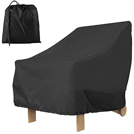 Funda para sillón de jardín al Aire Libre de Asiento Profundo 210D Impermeable Cubierta para Silla Patio Anti UV antiviento con Cuerda Ajustable, 80 x 85 x 91 cm (210 D(Negro))