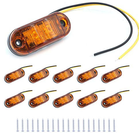 10 NUZAMAS LED-Seitenmarkierungsleuchten, 12 V / 24 V, IP65, wasserdicht, aus ABS-Kunststoff, 2 LED, Positionsanzeige, LED-Rückleuchten vorn, gelb, Anzug für LKW, Boote, Anhänger, Lieferwagen