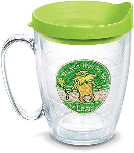 Tervis Dr. Seuss – Lorax Plant a Tree Isolierbecher mit Emblem und Limettengrünem Deckel, 473 ml, transparent
