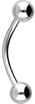 PIERCINGLINE Titan Banane 2 KUGELN Gebogener Piercing Stab Augenbraue Intim Brust Ohr Silberfarben 4 x 1,6 x 12 mm