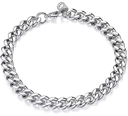 FindChic Herren Armband 7mm breit Edelstahl Panzerkette Armkette schwer Glieder Link Kettenarmband Bracelet Länge 19cm Silber