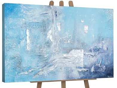 YS-Art Abstrakt Acrylbild auf Leinwand Azur blau weiß minimalistisch