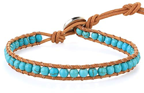 KELITCH Natural Türkis Perlen Wickelarmband Neues Kristallkettenarmband für Damen (Blau 20B)