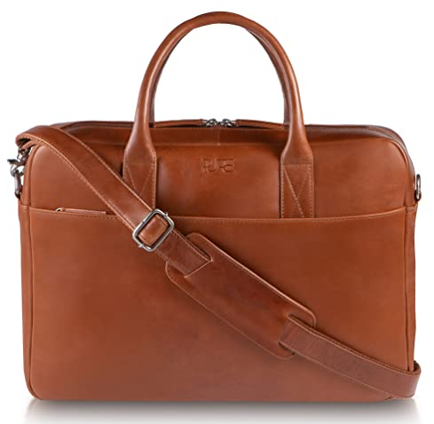 PURE Leather Studio Laptoptasche NAOS - Herren Aktentasche Leder für Notebooks bis 15,6 Zoll I Große Umhängetasche aus Echtleder I Handgefertigte Ledertasche