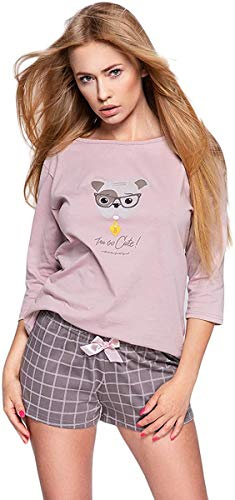 S& SENSIS Pigiama Donna Lungo/Corto/a Pinocchietto in Cotone, Rosa Antico Cane, XL
