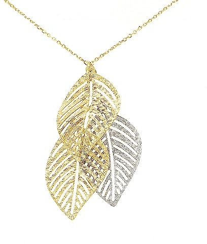 Lucchetta - Halskette Blättern aus Gelbgold und Weißgold 14 Karat – Goldkette 585 für Damen