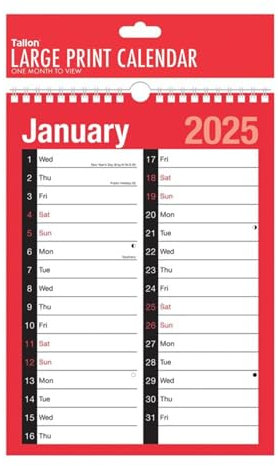 Kalender 2025, A4, groß, 2 Spalten, Monatsansicht, Spiralbindung, Wandplaner, Organizer für Zuhause, Geschäft, Arbeit, Büro, Schule