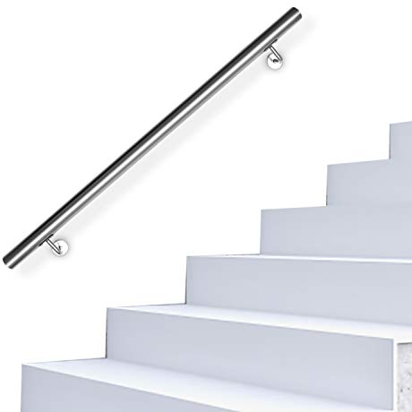 SWANEW Pasamanos de acero inoxidable cepillado, 110 cm, soporte de pared, barandilla para escaleras con tacos de metal
