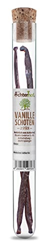 Vanilleschoten 2 Stück im Reagenzglas | Bourbon Vanille Schoten | aromatische Schoten aus kontrolliert-biologischem Anbau | aus Madagaskar | vom Achterhof