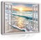 WallArena - Leinwand Bilder - Fensterblick Strand Meer Landschaft Fenster - 120x80 cm Leinwandbilder Bild auf leinwand Wandbild XXL groß Wandbilder für Wohnzimmer Schlafzimmer Wohnzimmerbilder Modern
