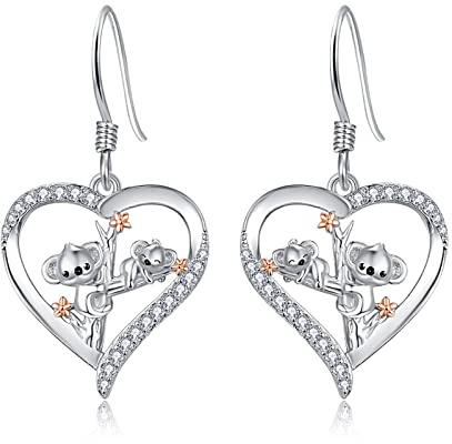 KINGWHYTE Koala-Ohrringe 925er Sterlingsilber Koala-Ohrhänger Niedlicher Tier-Schmuck Geburtstagsgeschenke für Frauen Mädchen