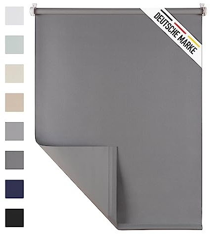 Blumtal Verdunklungsrollo 120 x 155-195 cm - Klemmfix Rollo ohne Bohren - Thermorollo Klemmfix - Fensterrollo Innen für Fenster und Türen - Klemmrollo - Fensterrollo Innen - Sichtschutz Rollo - Grau