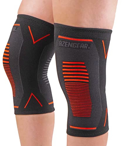 aZengear Genouillère Sport de Compression (x2) Genou pour Douleurs Articulaires, Blessures Ligamentaires, Déchirure du Ménisque, Arthrite, Course à Pied, Squats (L)