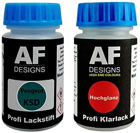 Alex Flittner Designs Lackstift für Peugeot KSD Vert Longchamp Metallic + Klarlack je 50ml Autolack Basislack Set