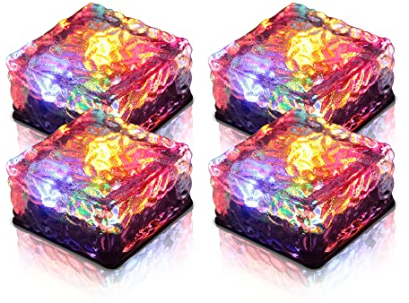 Bestlivings LED Solar Glas Bodenleuchte (4er Pack - Mehrfarbig) Glasköper 10cm x 10cm Bodeneinbaulampe für den Außenbereich, Solarlampe Solarleuchte