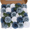 Ruiuzioong Rosa Artificial Flor 25PCS Rosa Falsa Espuma Mirada Real con Hoja y Vástago Ajustable para Bricolaje Ramos de Boda Decoraciones para el Hogar Nupciales (Gradiente Azul, 25pcs)
