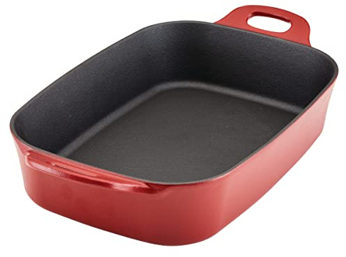 Rachael Ray NITRO Cast Iron Roasting Lasagna Pan/Baking Dish, Roaster/Rectangular, 9 Inch x 13 Inch, Red