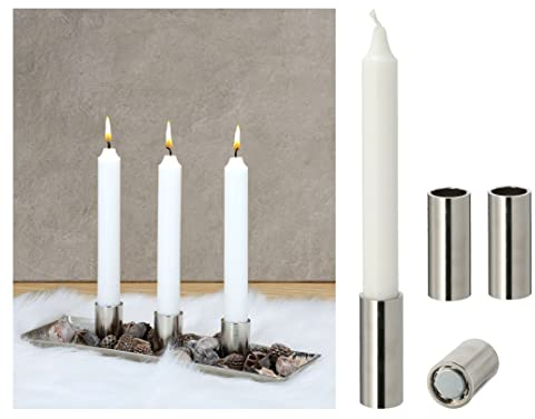Novaliv 2er-Set Kerzenständer magnetisch Stabkerzen Tafelkerzen Silber 2,5x5cm Adventskranzkerzenhalter Candle Holder Kerzeneinsatz weihnachtliche Tischdekoration scandic chic Weihnachten
