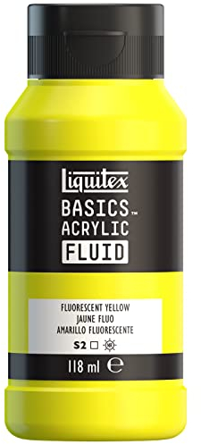 Liquitex Basics Fluid - Pintura acrílica de consistencia fluida, secado rápido, resistente a la luz, impermeable, acabado satinado permanente, bote 118 ml, amarillo fluorescente