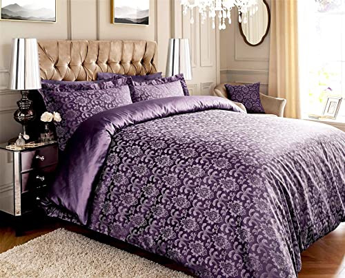 Roseley 600TC Jacquard Duvet Cover Set 80% Cotton Ornamental Bed Set Covers Soft & Warm Extra Pillowcases Available [Plum Damask, Super King]