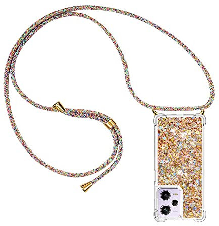 Funda con Cuerda para Xiaomi Redmi Note 12 Pro 5G/Poco X5 Pro 5G, Carcasa de movil con Cuerda para Colgar - Correa para Hombro y Cordón Colgante/Brillante Arena movediza Cover Case con Banda Cordon