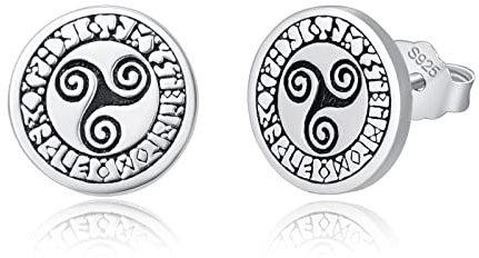 KINGWHYTE Wikinger-Ohrstecker, 925er-Sterlingsilber, Wikinger/Odin/CelticKnot/Triskele/Thors Hammer, nordischer Punk-Vintage-Ohrring für Männer