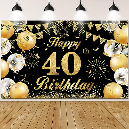 40. Geburtstag Banner 40 Geburtstag Deko Banner Hintergrund, 40. Geburtstag Männer 40 Party Deko Männer Frauen, Geburtstagsbanner 40 Schwarz Gold 180 x 110 cm