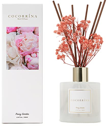 COCORRÍNA Raumduft Reed Diffuser mit 8 Duftstäbchen 200ml- Pfingstrose Garten, Natürlich, Langanhaltend, Home Duft ätherisches Öl Reed Diffusor für Badezimmer Regal Dekoration