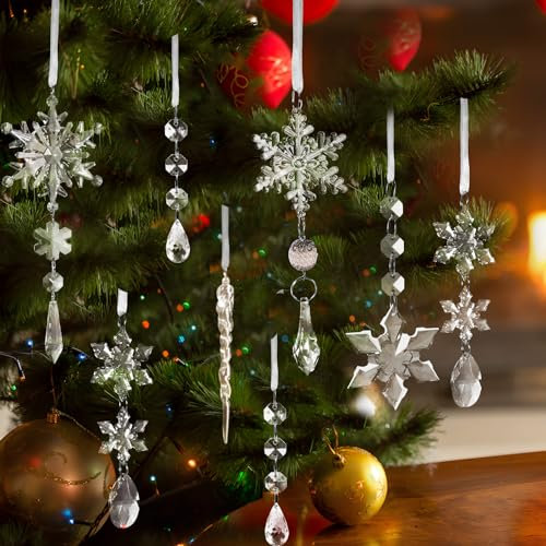 20 Stück Kristall Weihnachten Ornamente Weihnachtsbaum Dekoration, hängende Acryl Schneeflocke Eiszapfen Tropfen Anhänger Ornamente Dekor für Weihnachtsbaum Neujahr Party