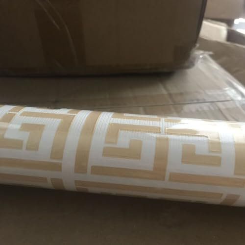 Modern Geometric Greek Key Wallpaper Black Grey Luxury Satin Effect PVC Waterproof Wall Decoration for Bedroom Living Room (0.53m*10m,Brown)