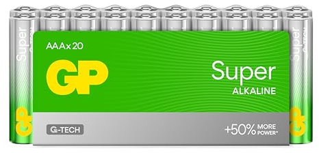 Batterie AAA - Set da 20 | GP Super| Pile Stilo AAA Alcaline da 1,5V / LR03 - Lunga Durata