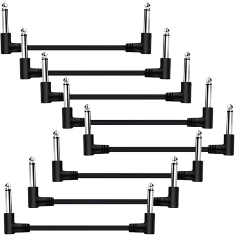 Tavsou Pack of 8 Guitar Patch Cable for Effect Pedal Board 1/4 Right Angle TS Mono Cords (6 Inch-8 Pack)