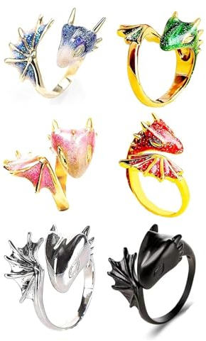 XHBTS 6 Stück Glänzende Emaille Drachen Ring Einstellbare Finger Ringe Handmade Punk Schmuck Gothic Schmuck Geschenk