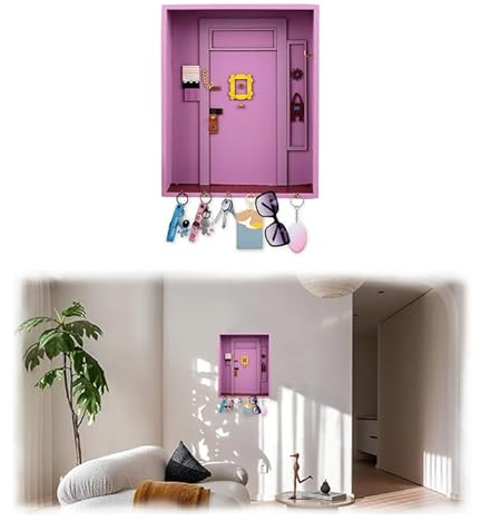 mumisuto Friends Monica's Portallaves de Madera, Colgador llaves para Puerta Decoración de Pared Vintage, Colgador de Llaves Personalizado para Entrada Baño Salón y Oficina (Morado)