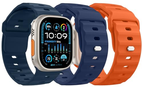MoKo 3PZS Ocean Correa para Apple Watch Ultra2 49mm 46mm 45mm 44mm 42mm para Hombres y Mujeres,Silicona Pulsera Deportiva Correa para iWatch Serie 10 9 8 7 6 5 4 3 SE Ultra2,AzulNoche/AzulO/Naranja