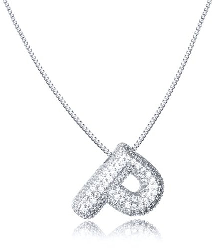 AFSTALR Damen bubble buchstaben kete Silber P ice out Balon halskette mit initial Anhanger Blase Schmuck 45+5cm